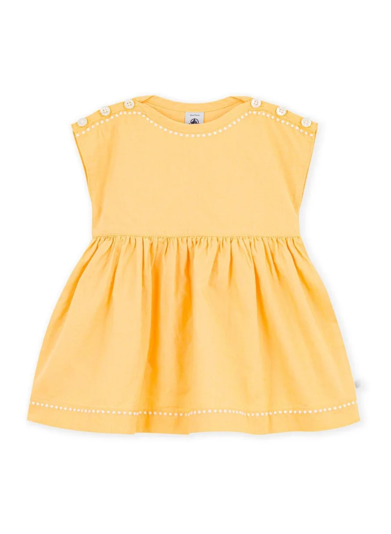 Petit Bateau Babies' short-sleeved plain cotton/linen dress